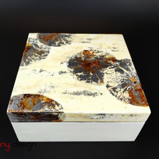 White square lacquer box hand painted with abstract lotus leaf 20 cm